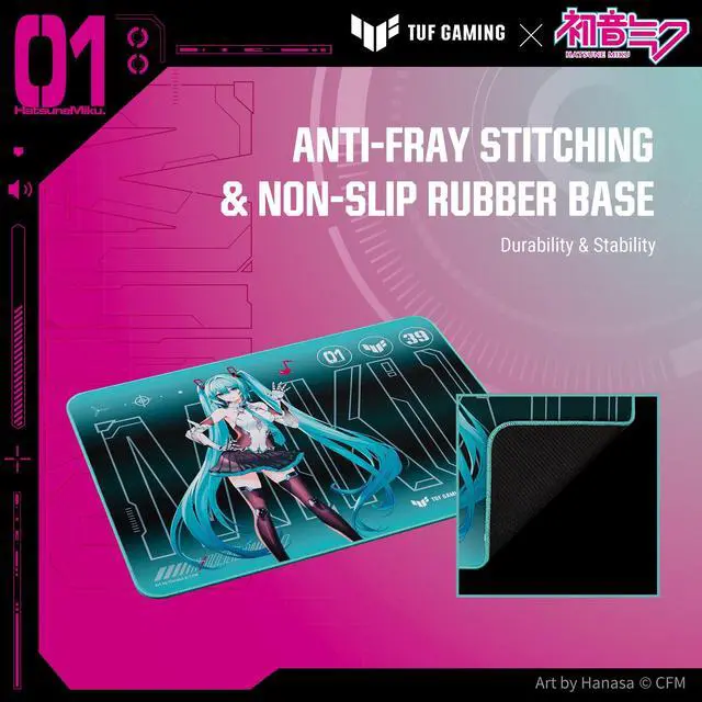 Alt view image 3 of 7 - Gaming P1 Hatsune Miku Edition Portable Gaming Mouse Pad 10 x 8 (Medium Size), Aqua, Protective Coating, Water-Resistant Surface, Durable Anti-Fray Stitching, Non-Slip Rubber Base