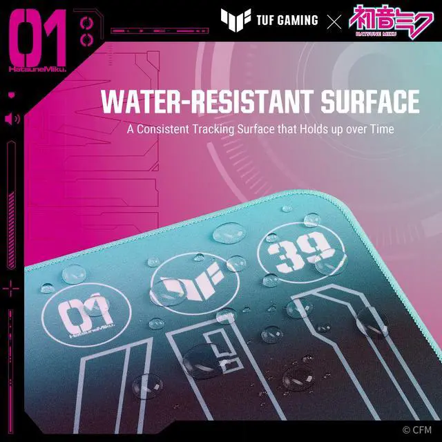 Alt view image 6 of 7 - Gaming P1 Hatsune Miku Edition Portable Gaming Mouse Pad 10 x 8 (Medium Size), Aqua, Protective Coating, Water-Resistant Surface, Durable Anti-Fray Stitching, Non-Slip Rubber Base