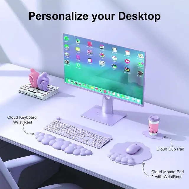 Alt view image 2 of 7 - Cloud Mouse Pad with Wrist Rest, Cloud Keyboard Wrist Rest, Mouse Pad Wrist Support, Ergonomic Keyboard Mouse Wrist Support (Purple)