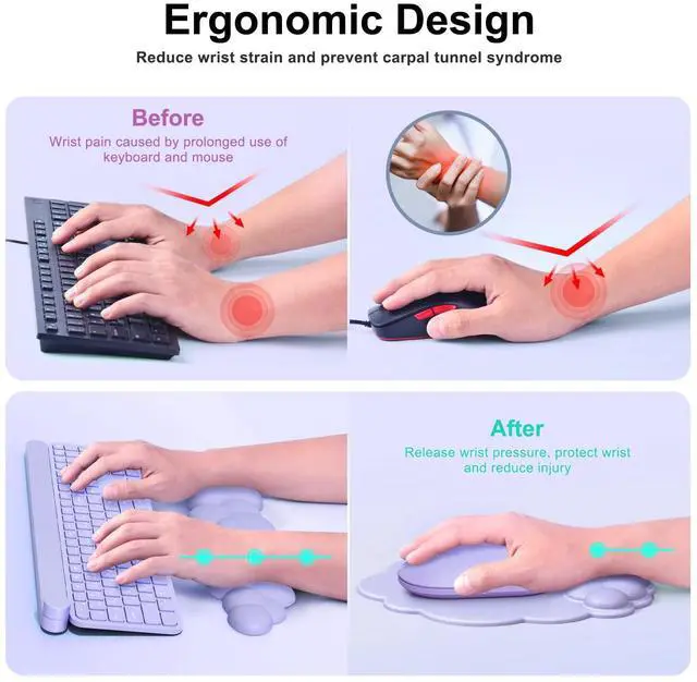 Alt view image 3 of 7 - Cloud Mouse Pad with Wrist Rest, Cloud Keyboard Wrist Rest, Mouse Pad Wrist Support, Ergonomic Keyboard Mouse Wrist Support (Purple)