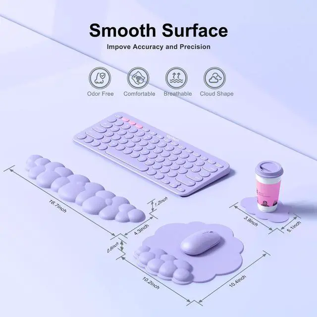 Alt view image 6 of 7 - Cloud Mouse Pad with Wrist Rest, Cloud Keyboard Wrist Rest, Mouse Pad Wrist Support, Ergonomic Keyboard Mouse Wrist Support (Purple)