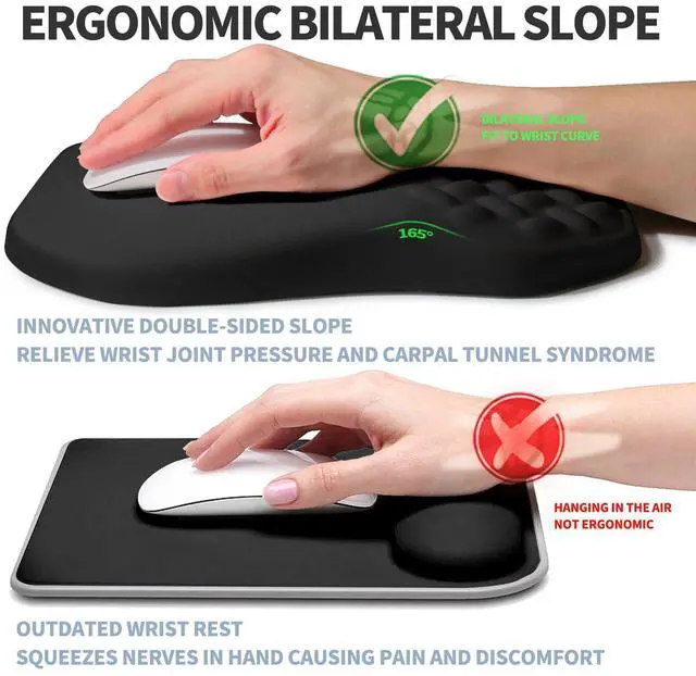 Alt view image 2 of 6 - Ergonomic Raised Mouse Pad Wrist Support with Bilateral Slope Memory Foam Mousepad for Wrist Rest and Carpal Tunnel Pain Relief 11.8x7.9 Black