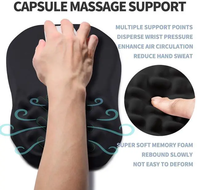 Alt view image 3 of 6 - Ergonomic Raised Mouse Pad Wrist Support with Bilateral Slope Memory Foam Mousepad for Wrist Rest and Carpal Tunnel Pain Relief 11.8x7.9 Black