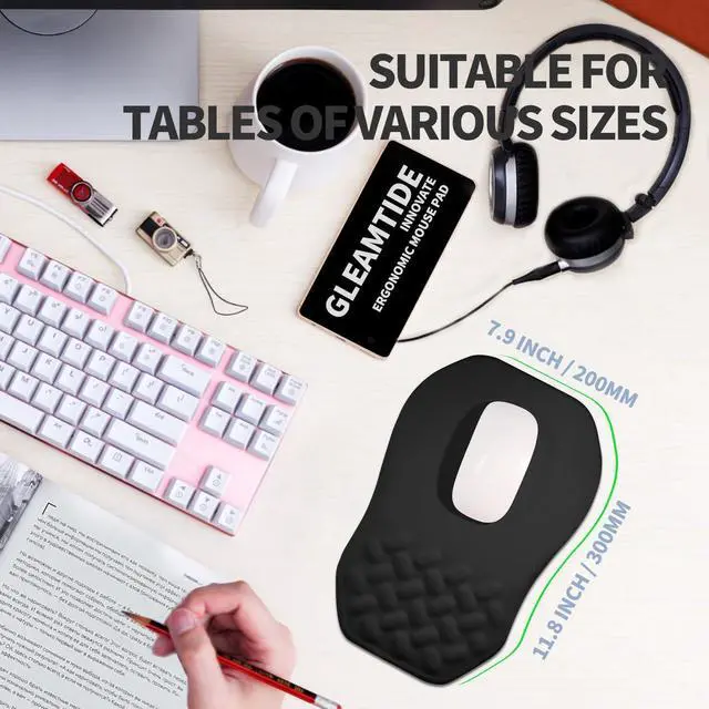 Alt view image 5 of 6 - Ergonomic Raised Mouse Pad Wrist Support with Bilateral Slope Memory Foam Mousepad for Wrist Rest and Carpal Tunnel Pain Relief 11.8x7.9 Black