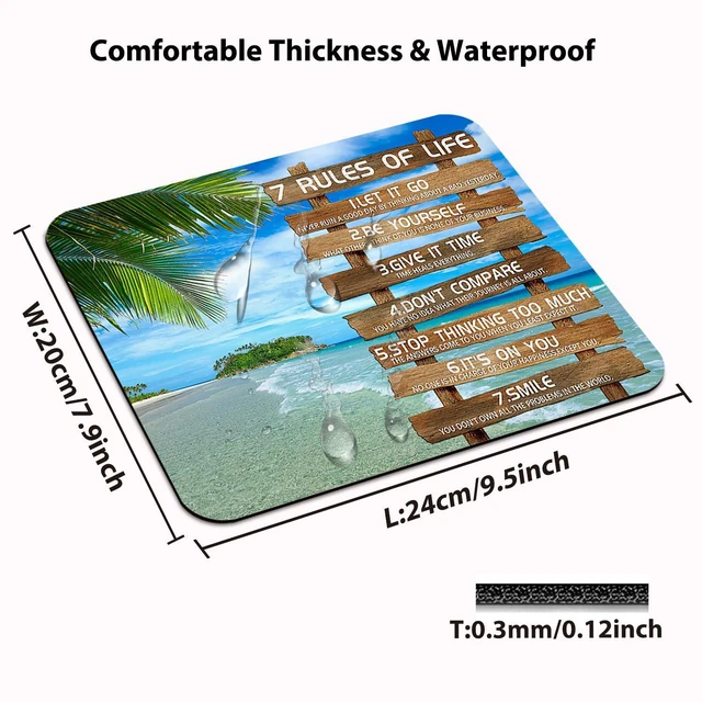 Alt view image 2 of 6 - Rules of Life Inspirational Quote Mouse Pad, Tropical Palm Beach Desk Mat | Anti-Slip Rubber Base, Smooth Fabric Surface, 9.5 x 7.9 Inch, Motivational Ocean Island