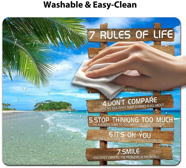 Alt view image 5 of 6 - Rules of Life Inspirational Quote Mouse Pad, Tropical Palm Beach Desk Mat | Anti-Slip Rubber Base, Smooth Fabric Surface, 9.5 x 7.9 Inch, Motivational Ocean Island