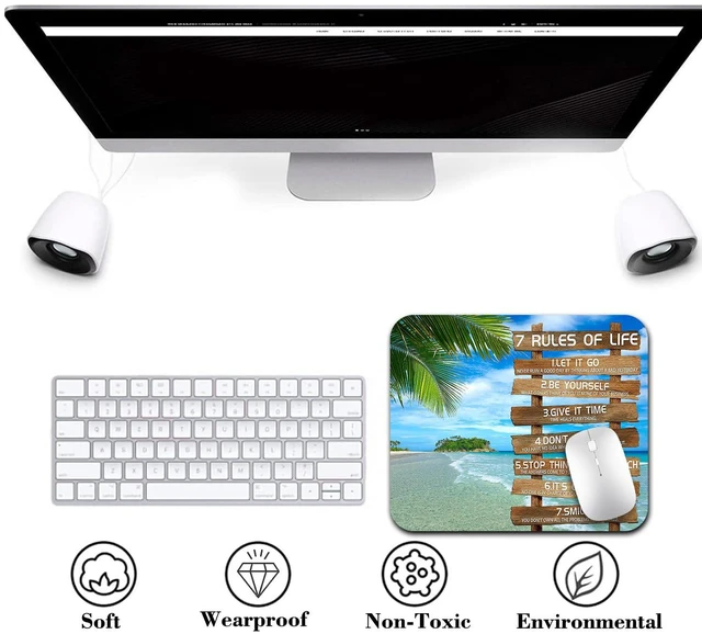 Alt view image 6 of 6 - Rules of Life Inspirational Quote Mouse Pad, Tropical Palm Beach Desk Mat | Anti-Slip Rubber Base, Smooth Fabric Surface, 9.5 x 7.9 Inch, Motivational Ocean Island