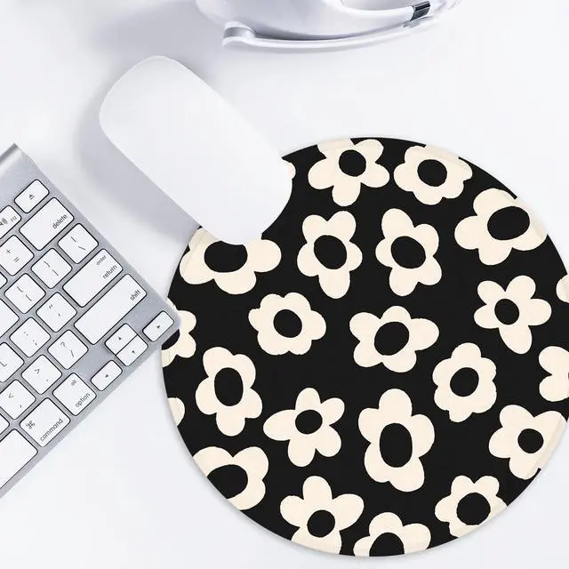 Alt view image 6 of 6 - White Flower Round Mouse Mat - Funny Small Mouse Pad with Non-Slip Rubber Base for Home Office Decor - 8.7 Inch Round