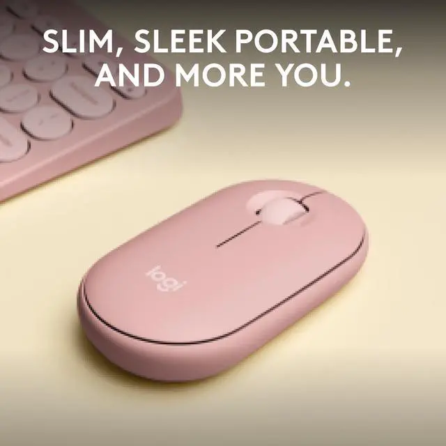 Alt view image 2 of 7 - Pebble Mouse 2 M350s Slim Bluetooth Wireless Mouse, Portable, Lightweight, Customizable Button, Quiet Clicks, Easy-Switch for Windows, macOS, iPadOS, Android, Chrome OS - Tonal Rose