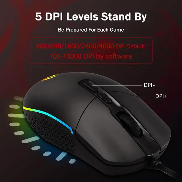 Alt view image 4 of 7 - M719 Antonium RGB Gaming Mouse, 10,000 DPI Optical Wired Gamer Mice with 8 Programmable Buttons & 8 Backlit Modes, Software Supports DIY Keybinds Rapid Fire Button