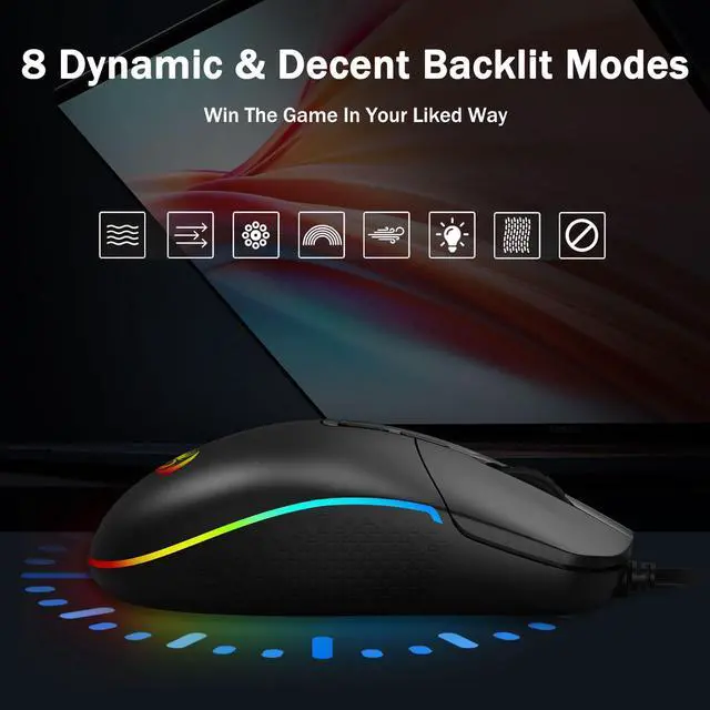Alt view image 6 of 7 - M719 Antonium RGB Gaming Mouse, 10,000 DPI Optical Wired Gamer Mice with 8 Programmable Buttons & 8 Backlit Modes, Software Supports DIY Keybinds Rapid Fire Button