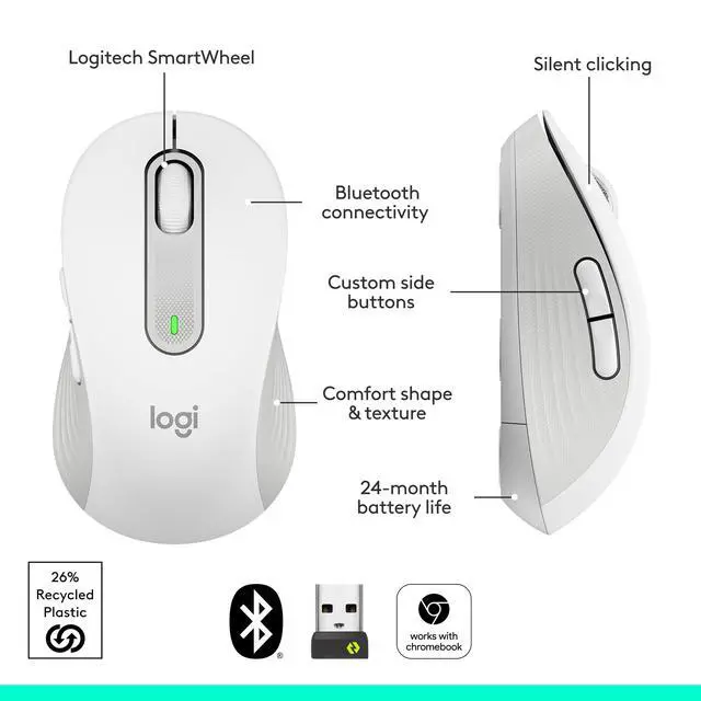 Alt view image 7 of 7 - Signature M650 Wireless Mouse - for Small to Medium Sized Hands, 2-Year Battery, Silent Clicks, Customizable Side Buttons, Bluetooth, for PC/Mac/Multi-Device/Chromebook - Off White
