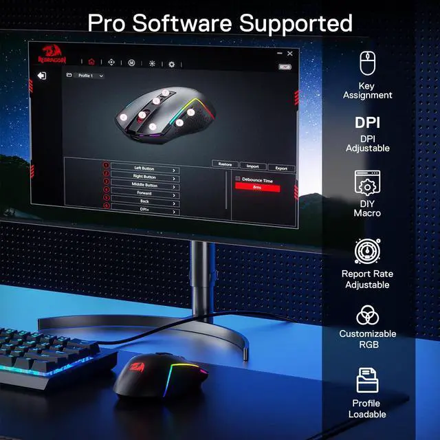 Alt view image 7 of 7 - M693 LIT Wireless Gaming Mouse, 12800 DPI Mice w/ 3-Mode Connection, BT & 2.4G Wireless, 7 Macro Buttons, Reliable Power Capacity for PC/Mac/Laptop