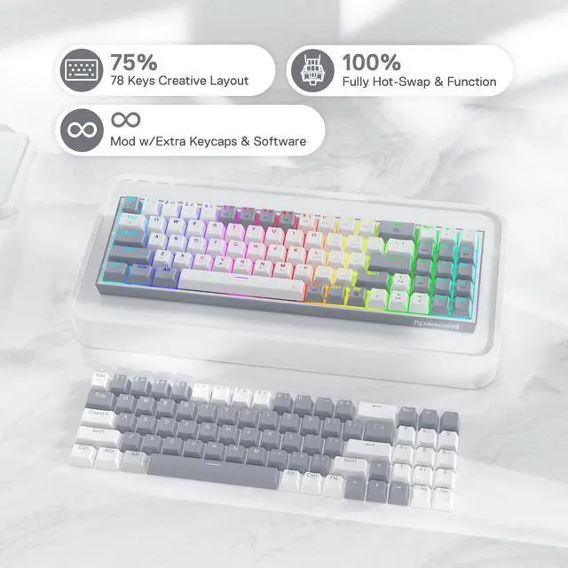 Alt view image 2 of 7 - K628 Pollux 75% Wired RGB Gaming Keyboard, 78 Keys Compact Mechanical Keyboard w/100% Hot-Swap Socket, Free-Mod Plate Mounted PCB & Dedicated Arrow Keys, Quiet Red Switch
