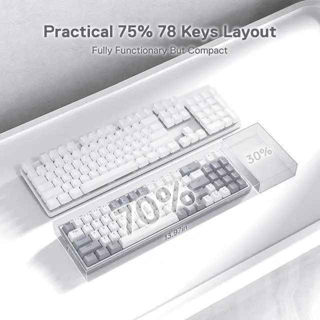 Alt view image 3 of 7 - K628 Pollux 75% Wired RGB Gaming Keyboard, 78 Keys Compact Mechanical Keyboard w/100% Hot-Swap Socket, Free-Mod Plate Mounted PCB & Dedicated Arrow Keys, Quiet Red Switch
