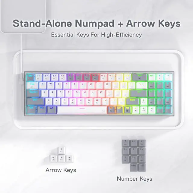 Alt view image 4 of 7 - K628 Pollux 75% Wired RGB Gaming Keyboard, 78 Keys Compact Mechanical Keyboard w/100% Hot-Swap Socket, Free-Mod Plate Mounted PCB & Dedicated Arrow Keys, Quiet Red Switch