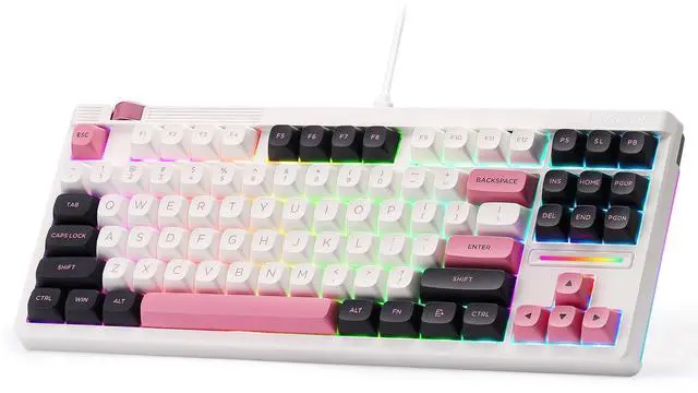 Main image of K729 80% Wired Gasket RGB Gaming Keyboard, 87 Keys TKL Mechanical Keyboard w/Knob Control, Mix-Color PBT Keycaps, Hot-Swap South-Facing Socket & 5-Layer Dampener, Custom Linear Switch