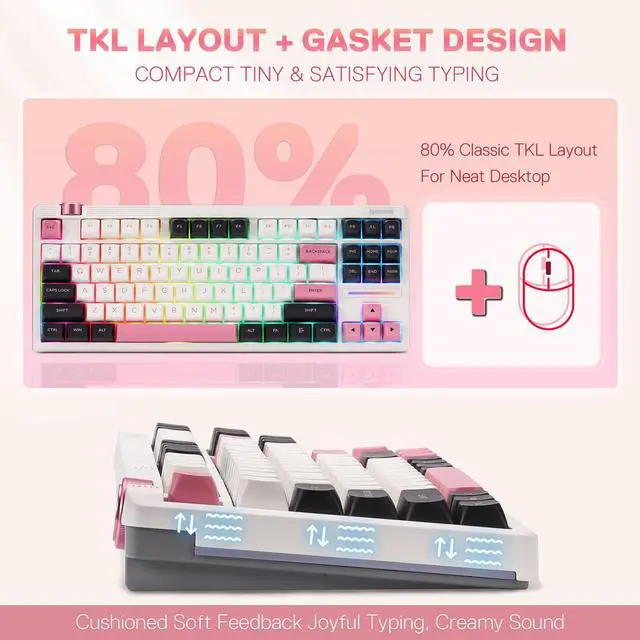 Alt view image 3 of 7 - K729 80% Wired Gasket RGB Gaming Keyboard, 87 Keys TKL Mechanical Keyboard w/Knob Control, Mix-Color PBT Keycaps, Hot-Swap South-Facing Socket & 5-Layer Dampener, Custom Linear Switch