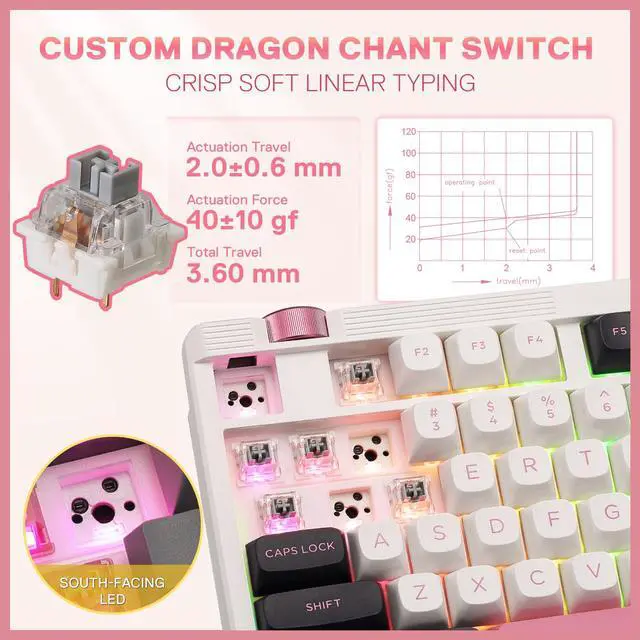 Alt view image 5 of 7 - K729 80% Wired Gasket RGB Gaming Keyboard, 87 Keys TKL Mechanical Keyboard w/Knob Control, Mix-Color PBT Keycaps, Hot-Swap South-Facing Socket & 5-Layer Dampener, Custom Linear Switch