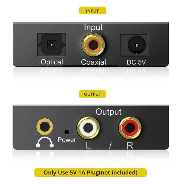 Alt view image 3 of 7 - 192KHz Digital to Analog Audio Converter DAC Digital Optical to RCA Analog L/R Converter, SPDIF Toslink Optical to 3.5mm Jack Adapter for PS3 HD DVD PS4 Amp Apple TV Home Cinema -Aluminum Alloy