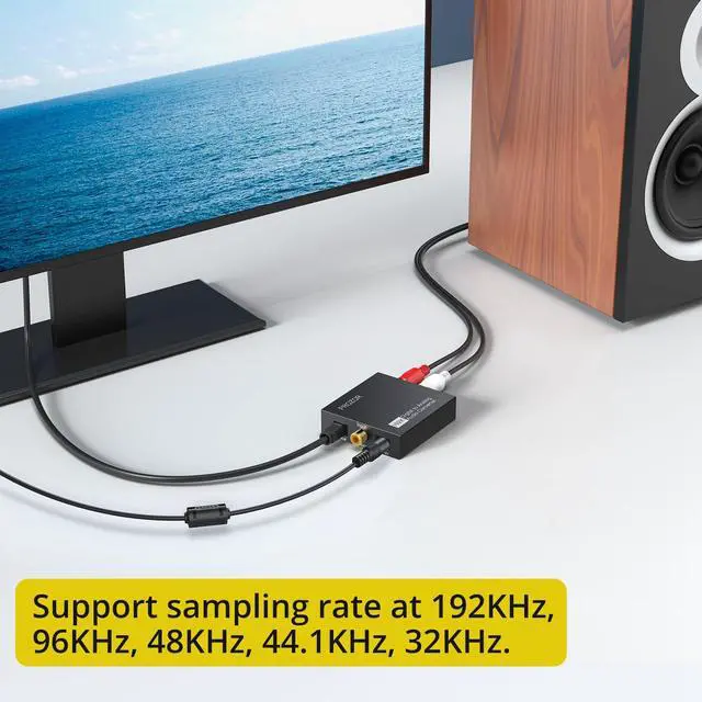Alt view image 5 of 7 - 192KHz Digital to Analog Audio Converter DAC Digital Optical to RCA Analog L/R Converter, SPDIF Toslink Optical to 3.5mm Jack Adapter for PS3 HD DVD PS4 Amp Apple TV Home Cinema -Aluminum Alloy