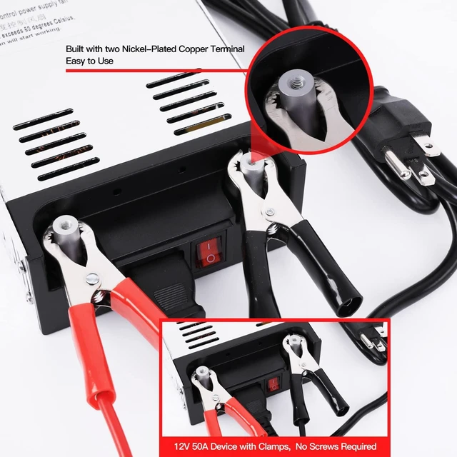 Alt view image 3 of 7 - High-Power SMPS 110V/220V AC to 12V DC Converter - 50A 600W Power Supply - Adjustable Switch Transformer for LED Strip, LCD Monitor CCTV, Radio/Car Stereos, 3D Printer - Includes 2 Clamp Wires