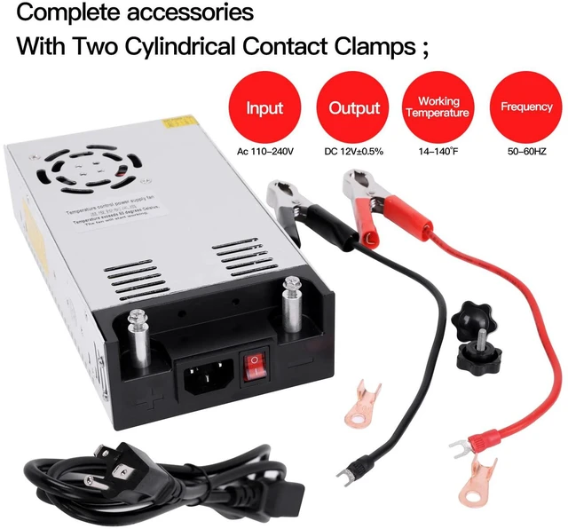 Alt view image 4 of 7 - High-Power SMPS 110V/220V AC to 12V DC Converter - 50A 600W Power Supply - Adjustable Switch Transformer for LED Strip, LCD Monitor CCTV, Radio/Car Stereos, 3D Printer - Includes 2 Clamp Wires