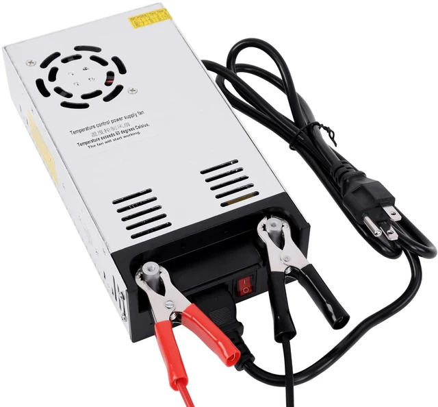 Main image of High-Power SMPS 110V/220V AC to 12V DC Converter - 50A 600W Power Supply - Adjustable Switch Transformer for LED Strip, LCD Monitor CCTV, Radio/Car Stereos, 3D Printer - Includes 2 Clamp Wires