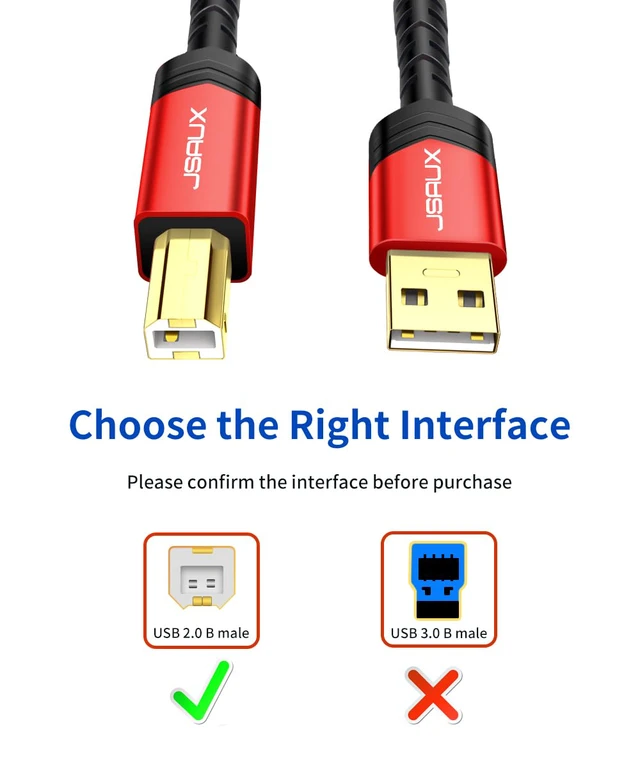 Alt view image 5 of 7 - Printer Cable 15ft, USB Printer Cord for HP Canon Dell Epson | 480Mbps Data Transfer, Plug and Play, Nylon Braided, USB A to USB B Printer