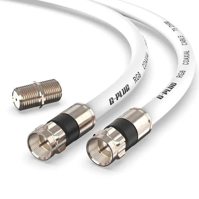 Main image of 10FT RG6 Coaxial Cable Connectors Set - High-Speed Internet, Broadband and Digital TV Aerial, Satellite Sky Cable Extension- Weather-Sealed Double Rubber O-Ring and Compression Connectors White