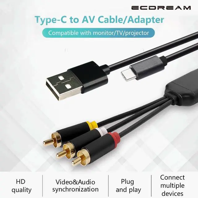 Alt view image 2 of 7 - USB-C to RCA Cable Adapter, 6FT Wired Screen Mirroring for Phone to TV | Compatible with USB-C devices that support DisplayPort Alt Mode