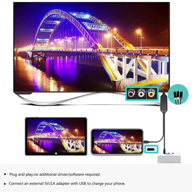 Alt view image 4 of 7 - USB-C to RCA Cable Adapter, 6FT Wired Screen Mirroring for Phone to TV | Compatible with USB-C devices that support DisplayPort Alt Mode