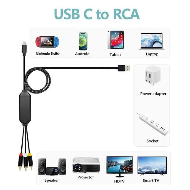Alt view image 7 of 7 - USB-C to RCA Cable Adapter, 6FT Wired Screen Mirroring for Phone to TV | Compatible with USB-C devices that support DisplayPort Alt Mode