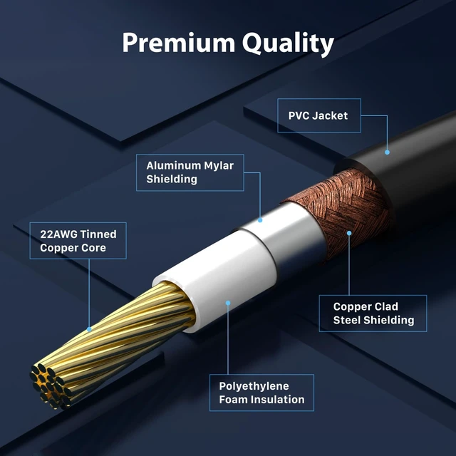 Alt view image 2 of 6 - 35FT RCA Subwoofer Audio Cable S/PDIF 24K Gold Plated Male to Male Heavy-duty RCA to RCA subwoofer cable featuring 24K gold-plated connectors, dual shielding & corrosion resistance