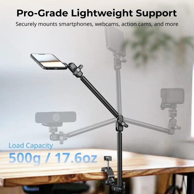 Alt view image 2 of 7 - Desktop Clamp Magic Arm Kit for MagSafe for iPhone, 55cm / 21.6" Two-Stage Adjustable Flexible Arm with Secure Grip for Smartphone, Webcam, Action Cameras - 5626