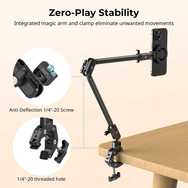 Alt view image 7 of 7 - Desktop Clamp Magic Arm Kit for MagSafe for iPhone, 55cm / 21.6" Two-Stage Adjustable Flexible Arm with Secure Grip for Smartphone, Webcam, Action Cameras - 5626