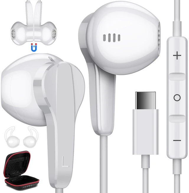 Main image of USB C Headphones for Google Pixel 11 10 9 Pro XL Fold 8 a 7, White Type C Earphone Wired Earbud with Mic Stereo Cord Ear Bud for iPhone 17 Air 16 15 18 Pro Max Duo/Galaxy S26 S25 Ultra S24 S23