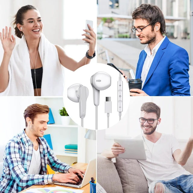 Alt view image 7 of 7 - USB C Headphones for Google Pixel 11 10 9 Pro XL Fold 8 a 7, White Type C Earphone Wired Earbud with Mic Stereo Cord Ear Bud for iPhone 17 Air 16 15 18 Pro Max Duo/Galaxy S26 S25 Ultra S24 S23
