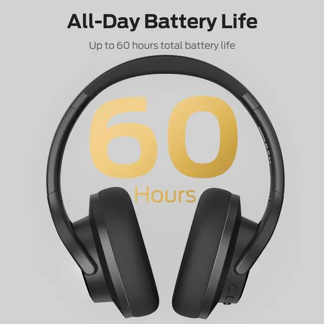 Alt view image 6 of 7 - Mission 200 Bluetooth Headphones, Wireless Over-Ear Bluetooth with 3 EQ Modes,60H Playtime,Low Latency HiFi Stereo Foldable Lightweight Headset,Deep Bass for Home Office Cellphone PC Ect,Black