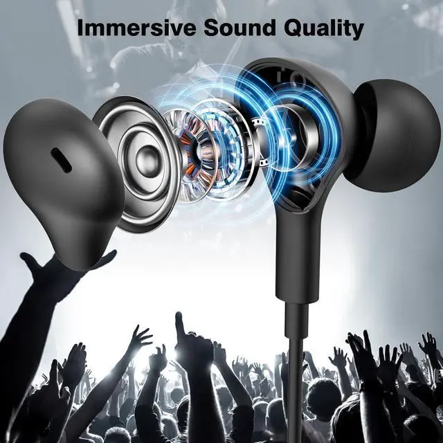 Alt view image 2 of 7 - APETOO USB C Headphones for iPhone 17 16 15/Galaxy S26 Wired Earbud Black