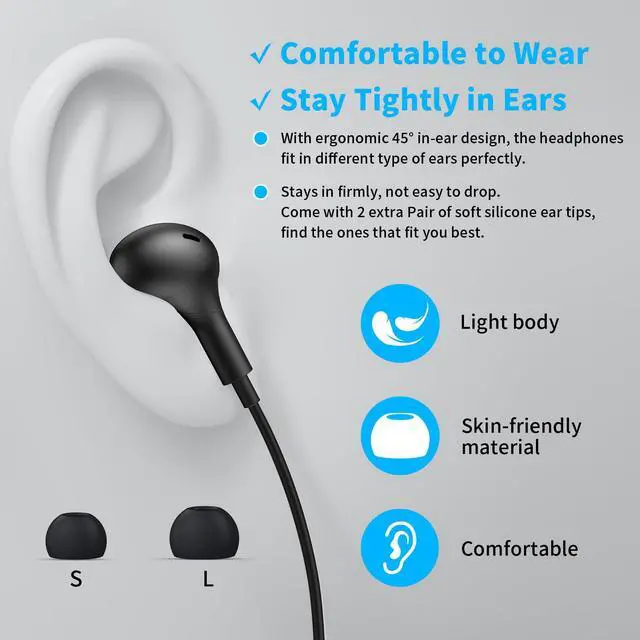 Alt view image 5 of 7 - APETOO USB C Headphones for iPhone 17 16 15/Galaxy S26 Wired Earbud Black