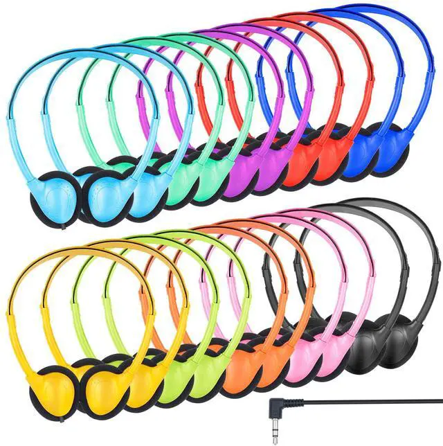 Main image of 20 Pack Bulk Classroom Headphones for Students Kids School | Wholesale Headphones Class Set with 3.5mm Jack for Chromebook Laptop PC Computer (10 Mixed Colors)
