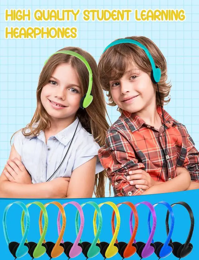 Alt view image 5 of 6 - 20 Pack Bulk Classroom Headphones for Students Kids School | Wholesale Headphones Class Set with 3.5mm Jack for Chromebook Laptop PC Computer (10 Mixed Colors)