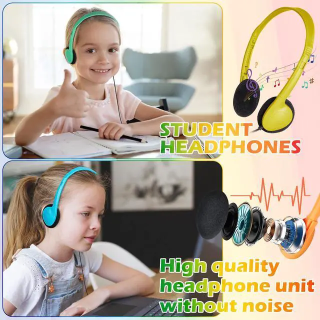 Alt view image 6 of 6 - 20 Pack Bulk Classroom Headphones for Students Kids School | Wholesale Headphones Class Set with 3.5mm Jack for Chromebook Laptop PC Computer (10 Mixed Colors)