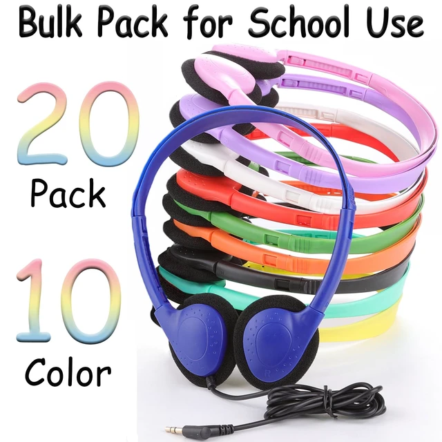 Alt view image 2 of 6 - Ladont 20 Pack Bulk Classroom Headphones for Students Kids School, Wholesale Headphones Class Set with 3.5mm Jack for Chromebook Laptop PC Computer(10 Mixed Colors)