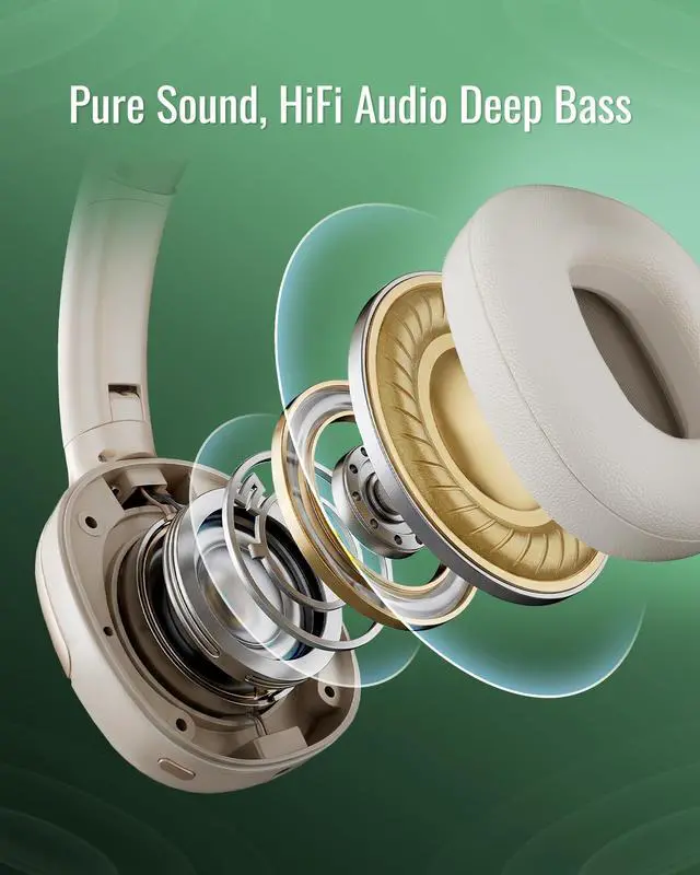 Alt view image 5 of 7 - Hybrid Active Noise Cancelling Headphones, Wireless Over Ear Bluetooth | 50H Long ANC Playtime, Rotatable and Foldable, HiFi Audio Deep Bass, Customized EQ via APP, Transparency Mode