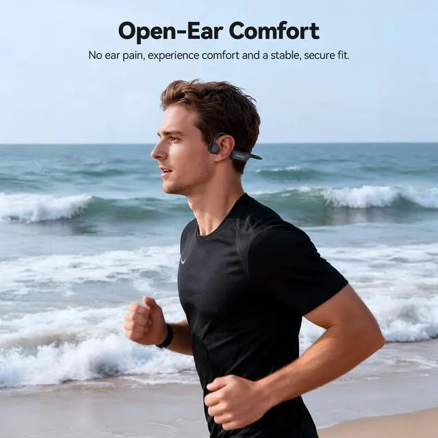 Alt view image 2 of 7 - Bone Conduction Headphones, Bluetooth V6.0 Open Ear Headphones, Wireless Headphones 10H Playtime & IPX5 Waterproof, Comfortable Fit Built-in Mic, Sport Headphone for Running & Workout -Black