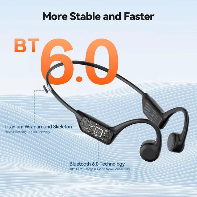 Alt view image 3 of 7 - Bone Conduction Headphones, Bluetooth V6.0 Open Ear Headphones, Wireless Headphones 10H Playtime & IPX5 Waterproof, Comfortable Fit Built-in Mic, Sport Headphone for Running & Workout -Black