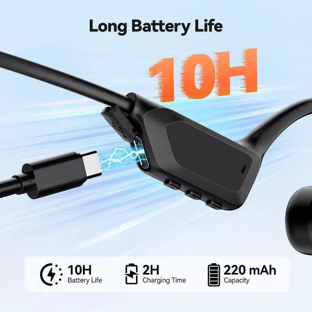 Alt view image 4 of 7 - Bone Conduction Headphones, Bluetooth V6.0 Open Ear Headphones, Wireless Headphones 10H Playtime & IPX5 Waterproof, Comfortable Fit Built-in Mic, Sport Headphone for Running & Workout -Black