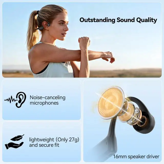 Alt view image 6 of 7 - Bone Conduction Headphones, Bluetooth V6.0 Open Ear Headphones, Wireless Headphones 10H Playtime & IPX5 Waterproof, Comfortable Fit Built-in Mic, Sport Headphone for Running & Workout -Black